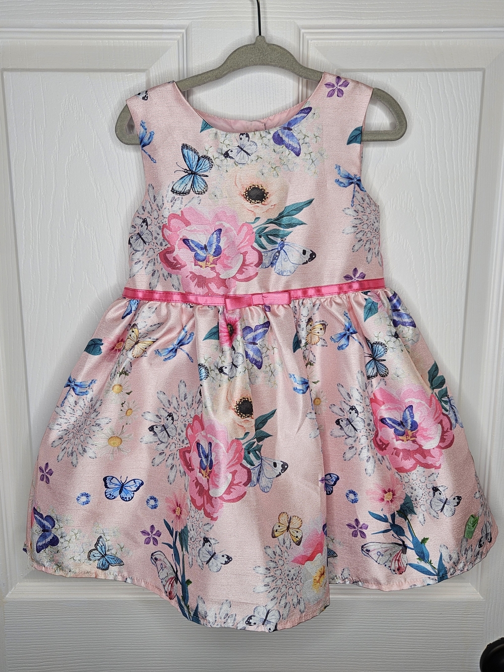 NWOT George Baby Girl 18-24M Pink Satin Fit & Flare Dress Butterfly Floral Print